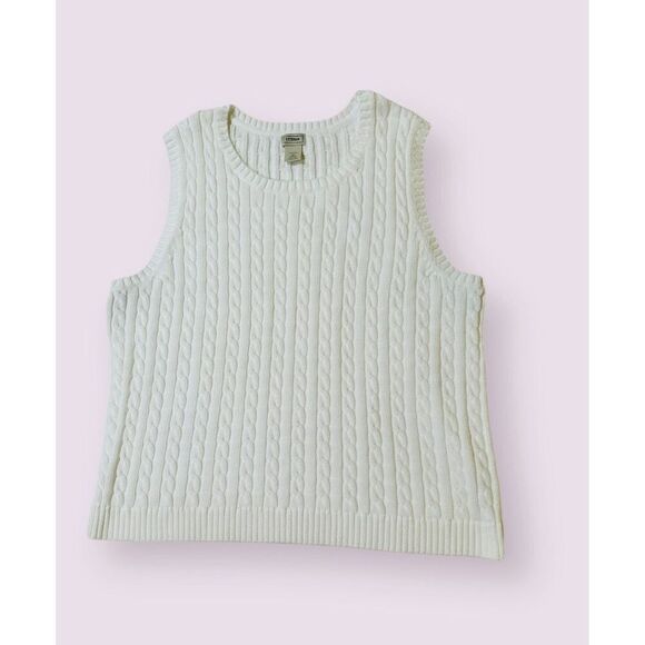 L.LBean Cotton Crewneck White Knitted  Sweater Vest Top - Picture 1 of 5